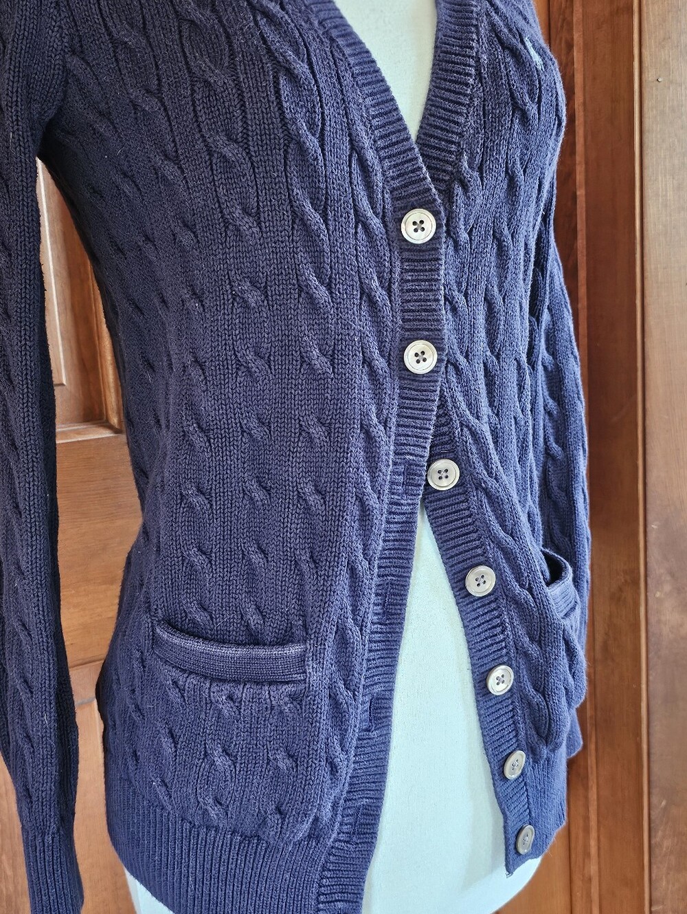 Ralph Lauren Navy Cable-Knit V-Neck Cardigan - Picture 2 of 7